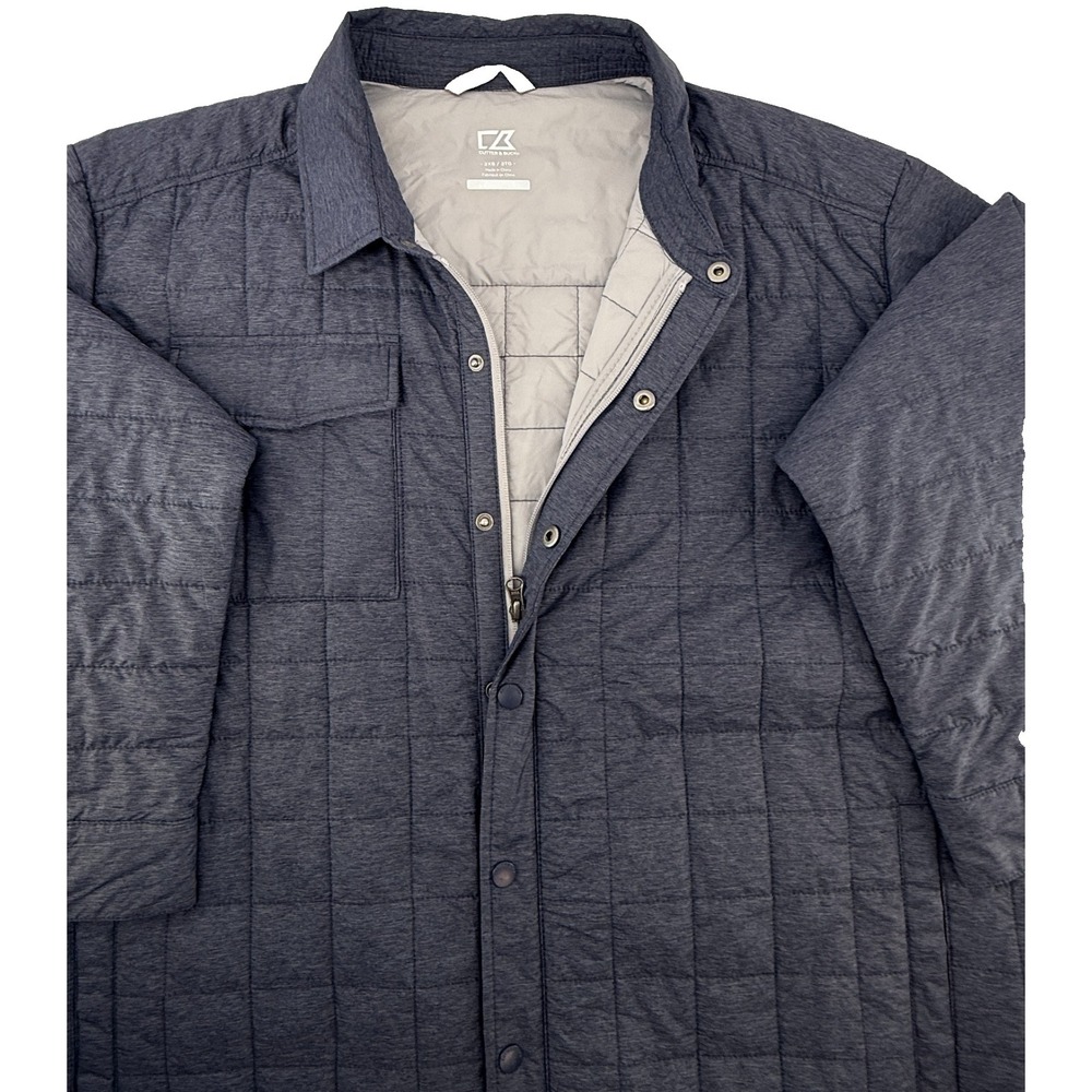 Cutter & Buck Men Jacket 2XB Gray Quilted Snap Front Shacket Big Tall Weathertec